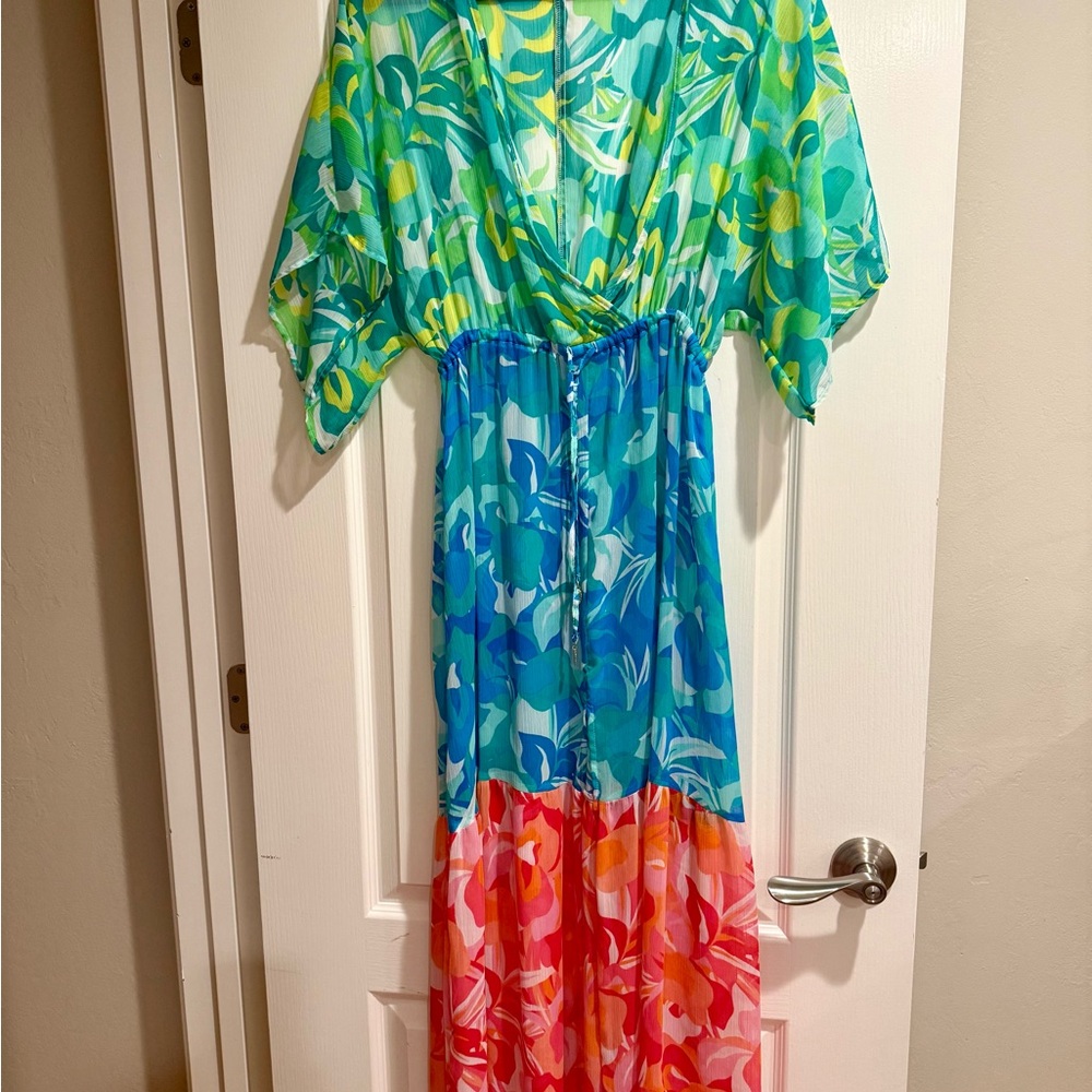 Vibrant Floral Maxi Dress Pool Coverup